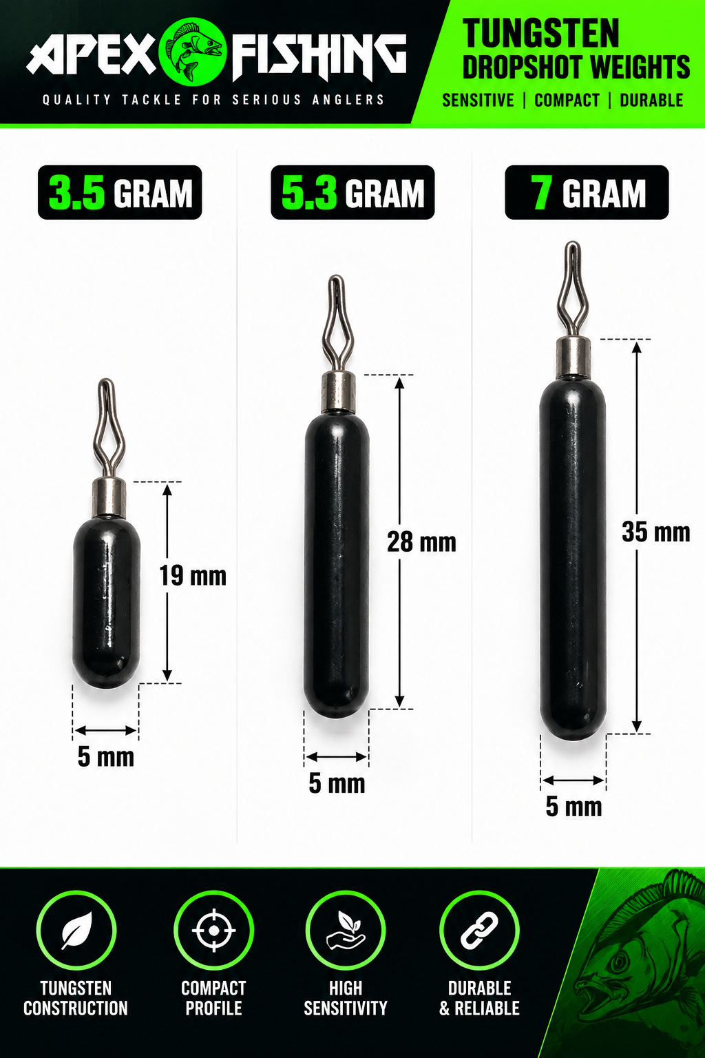 Tungsten dropshot fishing weight various sizes UK seller quick dispatch